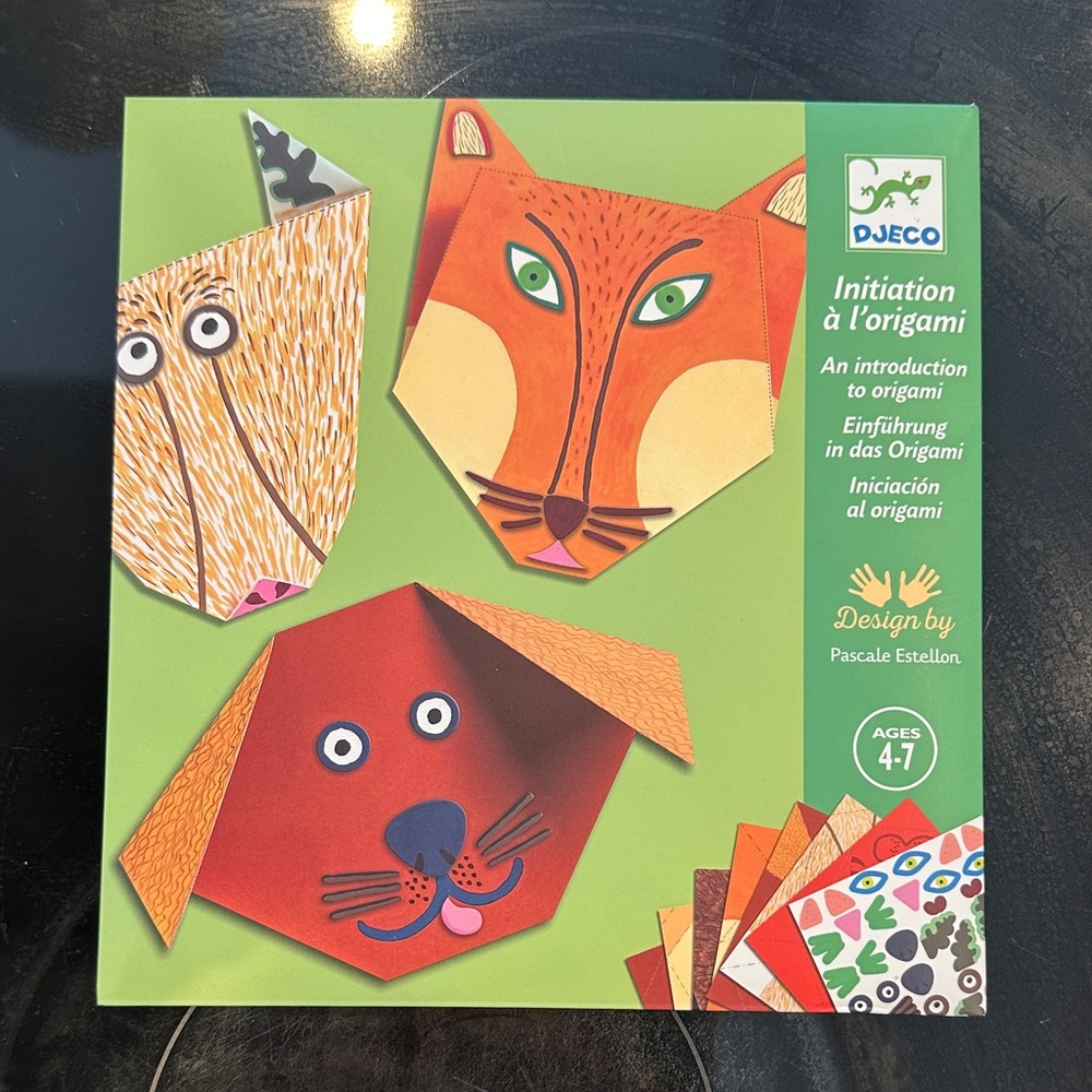 Djeco Origami Animal Faces Kit for Kids - Orange and Brown